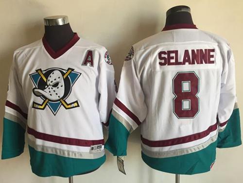 Ducks #8 Teemu Selanne White CCM Throwback Youth Stitched NHL Jersey - Click Image to Close